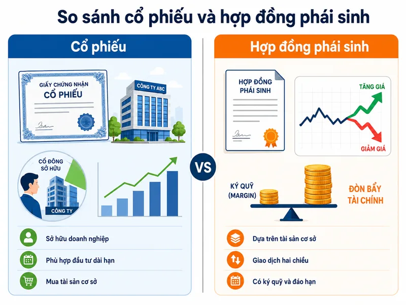 Giao dịch chứng khoán phái sinh khác cổ phiếu ở cơ chế ký quỹ, đáo hạn và khả năng giao dịch hai chiều.